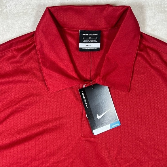 NWT Nike Golf Medium Classic Red Swoosh Logo Sunday Red Tiger Woods Dri-Fit Polo - Picture 3 of 11